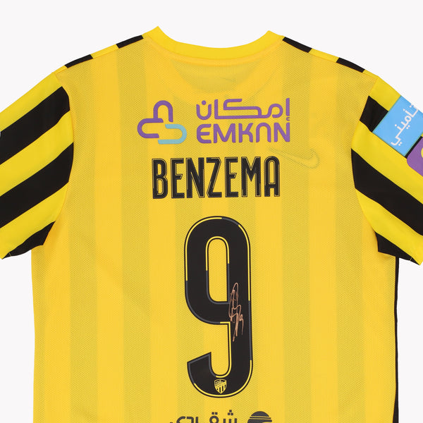 Back view of Benzema's Al-Ittihad Home 2023-24 shirt, displayed in premium condition.