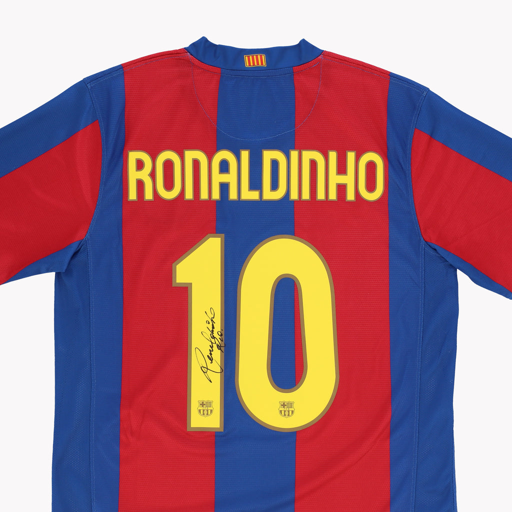 Maillot Domicile FC Barcelone #10 Signé Par Ronaldinho - Avec