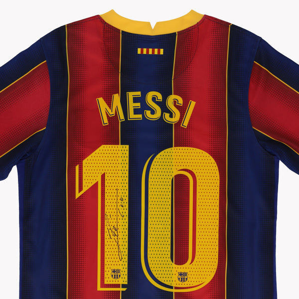 Messi Barcelona Home 2020-21 Back Signed Shirt - thefootballautograph