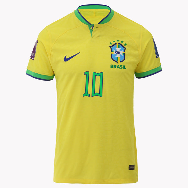 Front view of Neymar Brazil Qatar 2022 World Cup Edition shirt, showcasing quality fabric.