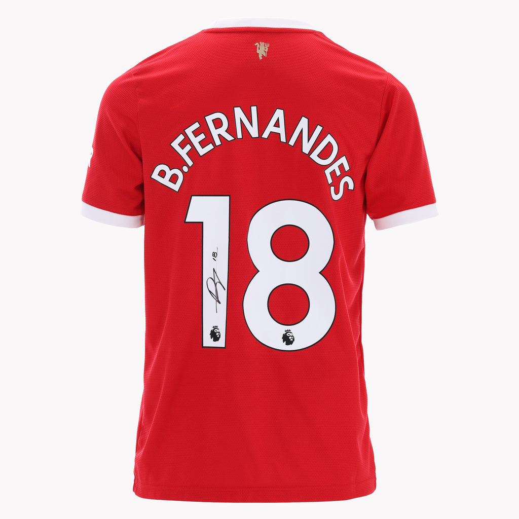 Back view of Manchester United shirt, personally signed by Fernandes