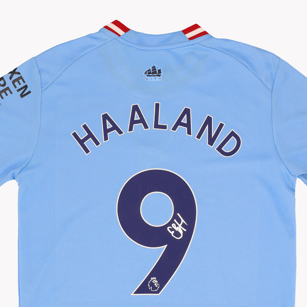 Haaland Manchester City Home 2022-23 Back Signed Shirt - thefootballautograph