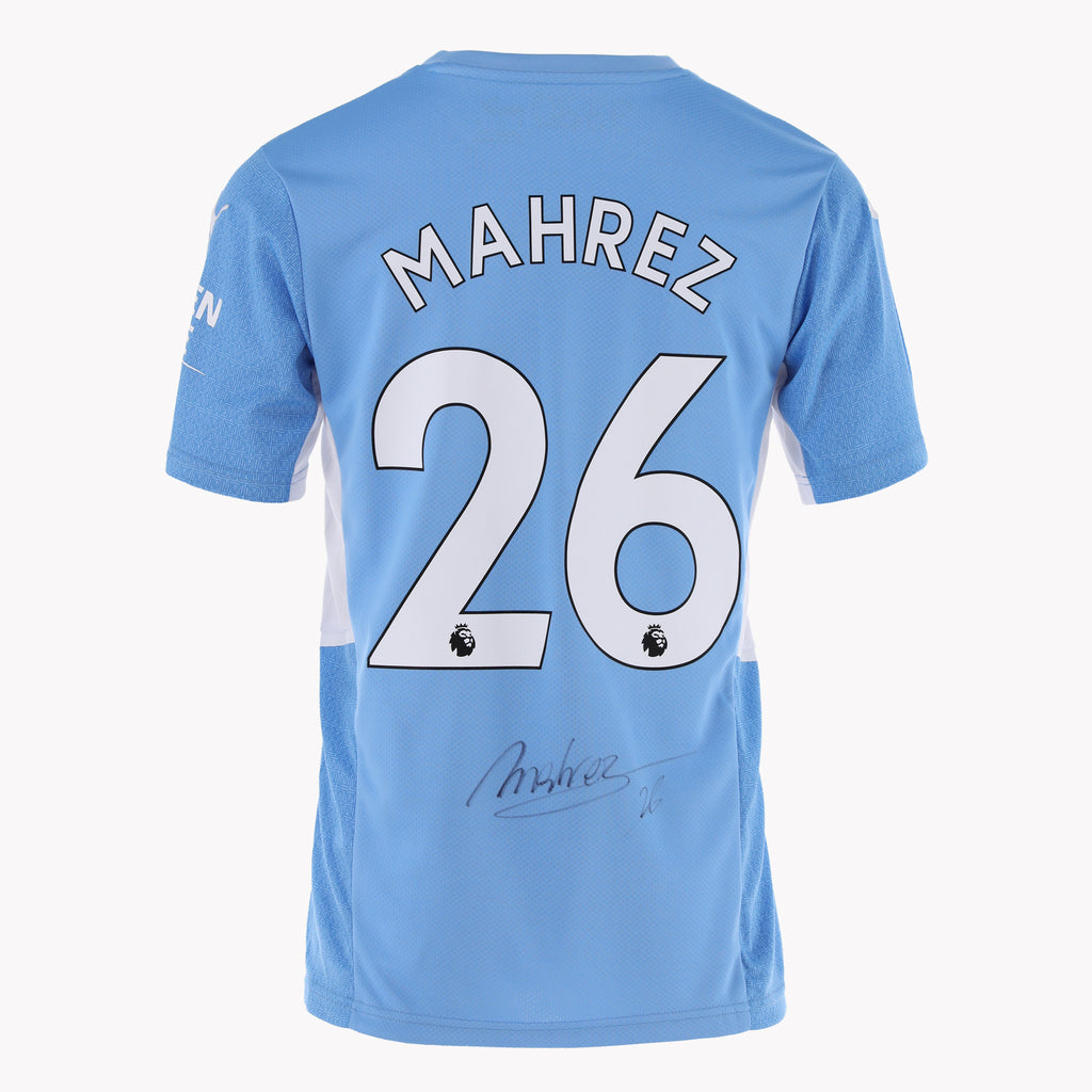 Back view of Mahrez's Manchester City shirt, displayed in premium condition.