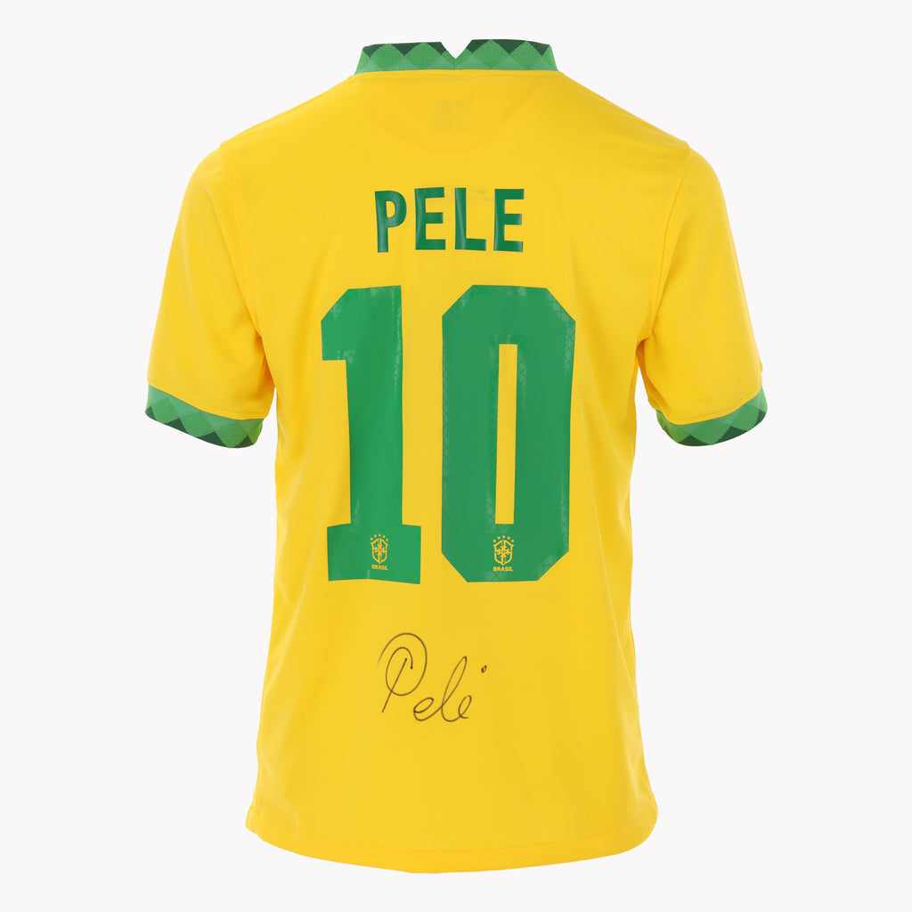Pele Brazil Home 2020 Back Signed Shirt - thefootballautograph