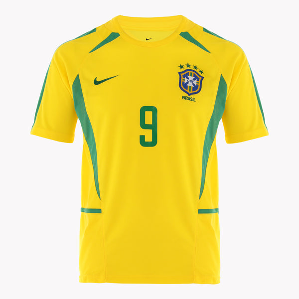 Back view of Ronaldo's Brazil Home 2002 shirt, displayed in premium condition