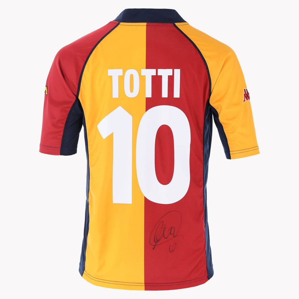 Back view of Totti's Roma shirt, displayed in premium condition.